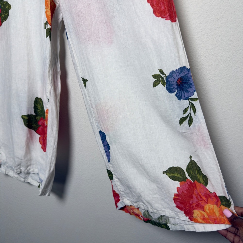 Joie Women 100% Linen Floral Wide Leg Culotte Pants Medium White Coastal Lagen - Picture 7 of 7